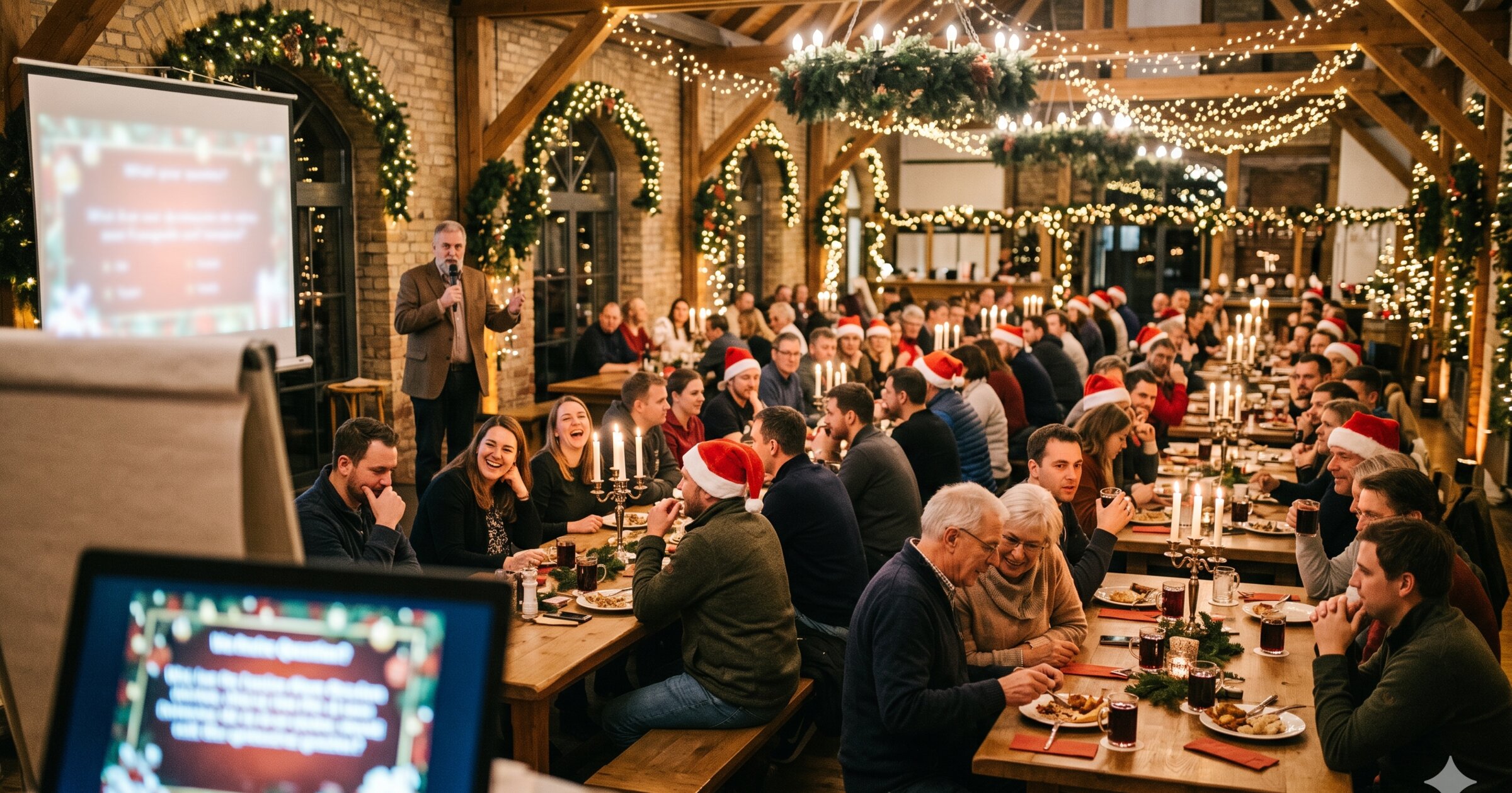 Weihnachts-Quizshow: Weihnachtsquiz während des Teamevents